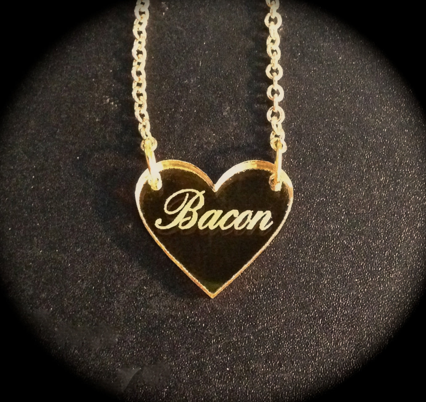 Bacon Heart Gold Mirror Acrylic Necklace