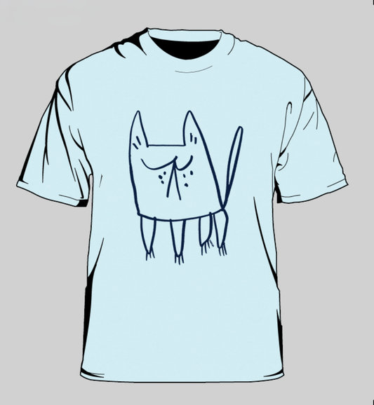 Doodle Kitty Tee - Ice Blue - Unisex Adult
