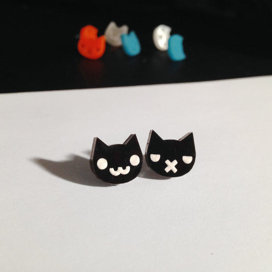 Black and White Grumpy Kitty / Happy Kitty Stud Earrings